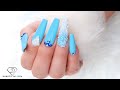 Blue coffin nails with ombre Swarovski Crystals Pixie and Swarovski crystals.