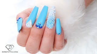 Blue coffin nails with ombre Swarovski Crystals Pixie and Swarovski crystals.