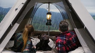 Tipi Tent CAMPING in RAIN with our DOG [ Relaxing Sounds of Camping, comfort food Udon, ASMR ]