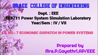 Celebrity EX. NO.: 7 ECONOMIC DISPATCH IN POWER SYSTEMS Profile