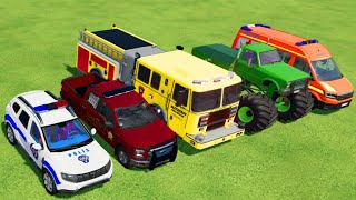 POLICE CAR, AMBULANCE, FIRE TRUCK, MONSTER TRUCK, COLORFUL CARS FOR TRANSPORTING! -FS 22