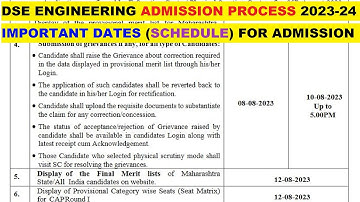 DSE Engineering Admission 2023-24 Schedule Explained