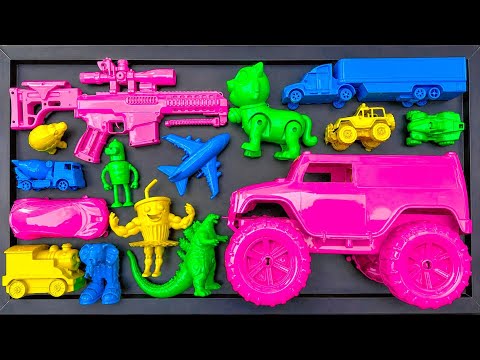 CLEANING toy cars: monster truck, blaster, race car, steam train, airplane, anomaly