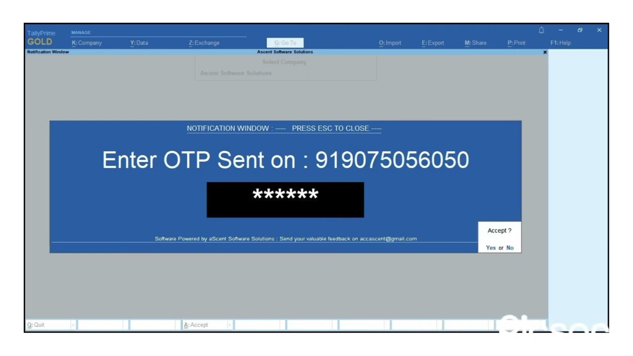 OTP Security In Tally prime