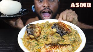 Mukbang Asmr Goatmeat,Oxtail Egusi Ijebu Soup with Mackerel Fish \& Pounded Yam. Hungry Lion Eating!