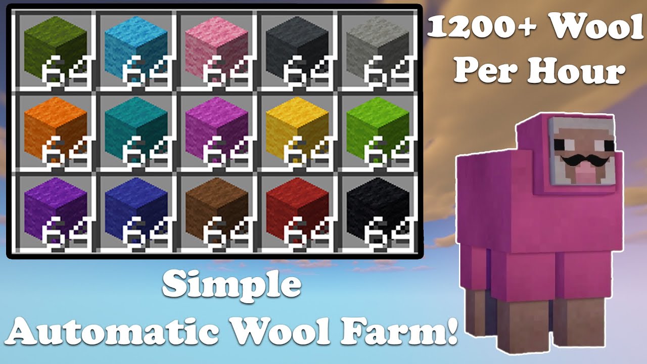 Minecraft How To Make Wool EASIEST Automatic Wool Farm Tutorial! | 1200+ Coloured Wool P/H