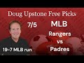 MLB Picks and Predictions – Texas Rangers vs. San Diego Padres 7/05/25 Free Best Bets &amp; Odds