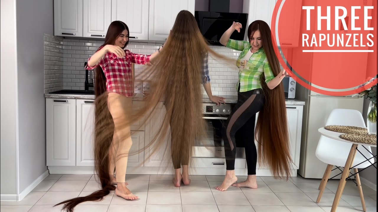 Three ponytails and triple ponytail of THREE Real Life Rapunzels! Impossible! (SELLFY preview)