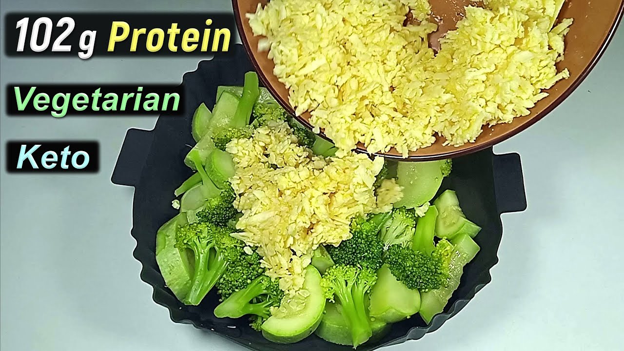 Just Air Fry Zucchini, Broccoli & Cheese = High Protein Meal – Healthy Keto & Vegetarian