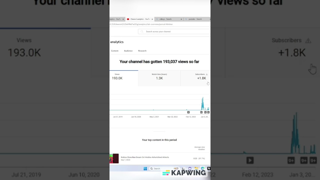 my analytics after 100 videos