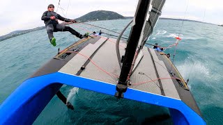 Capsize during Sailspeedmaster record attempt - 50kmh gusts - A-Class foiling catamaran