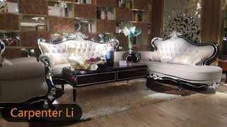 Black Ebony Wood Leather Upholstery French style Sofa with Coffee table Furniture #sofa #furniture screenshot 5