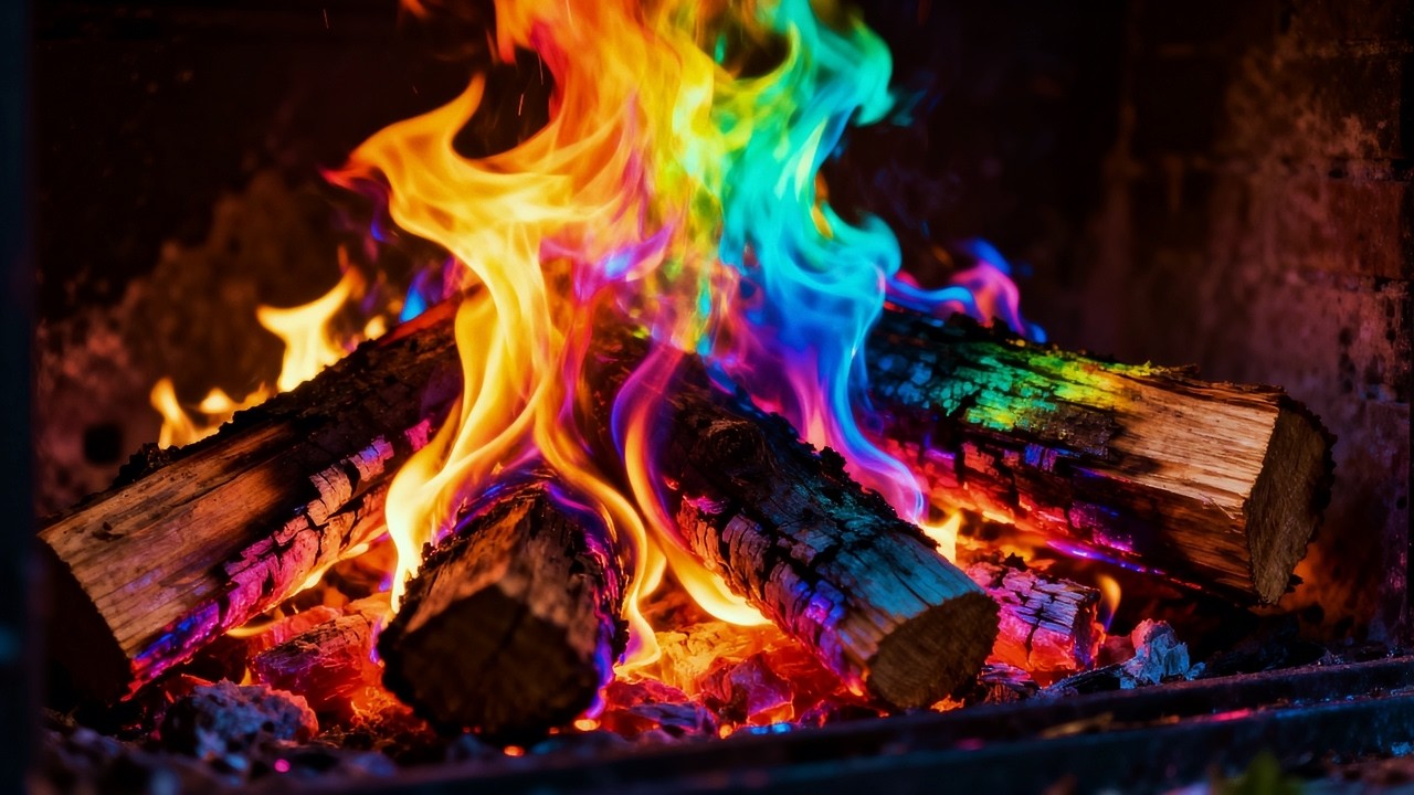 🔥 Beautiful RAINBOW Fireplace 4K UHD! 12 Hours Fireplace with Crackling Fire Sounds