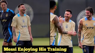 Messi is enjoying his training session with Argentina ahead of Ecuador friendly