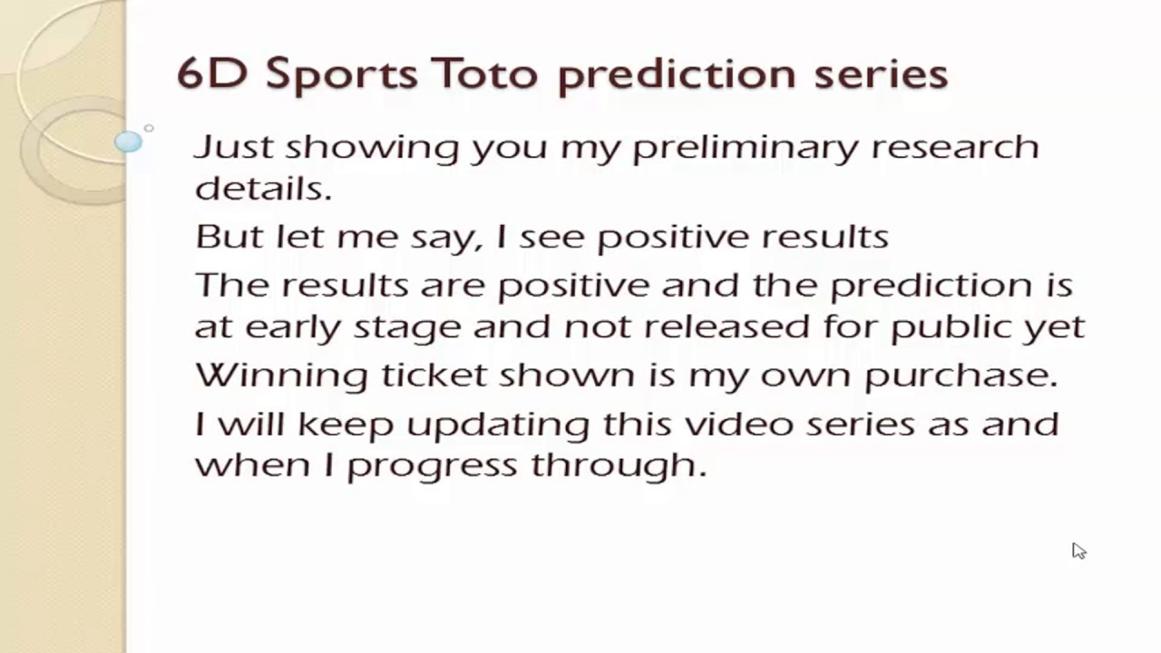 6D Sports Toto Prediction Series 1 for Malaysia lottery ...