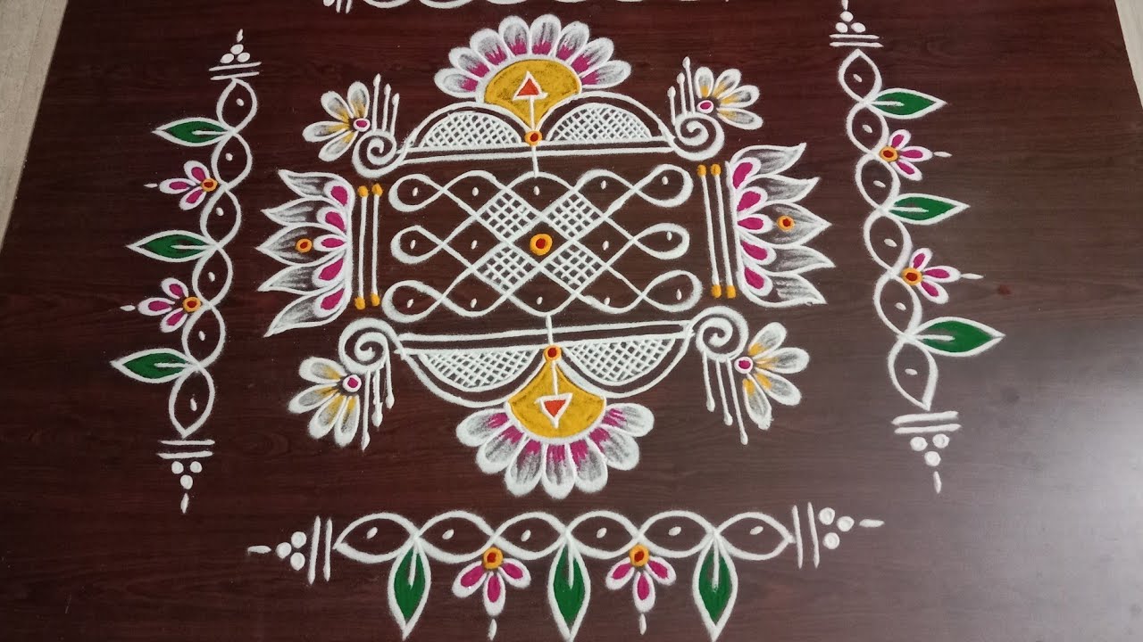 Sri Rama Navami special 3*5 dots flower rangoli 🌸 design with side border 🌸 rangoli design