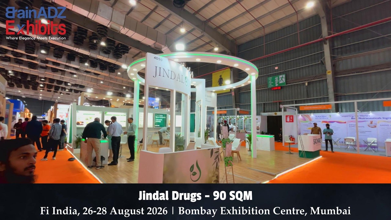 Jindal Drugs | 90 SQM Exhibition Stall at Fi India 2026, Mumbai | BrainADZ Exhibits