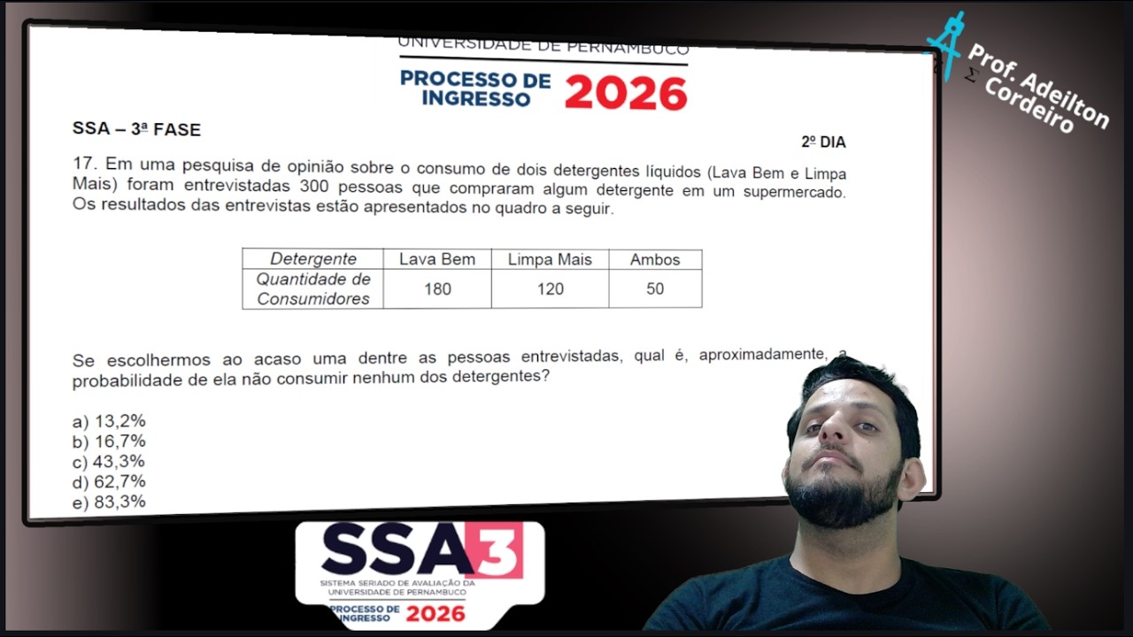QUESTÃO 17 SSA3 2026 UPE - Probabilidade - Diagrama de Venn