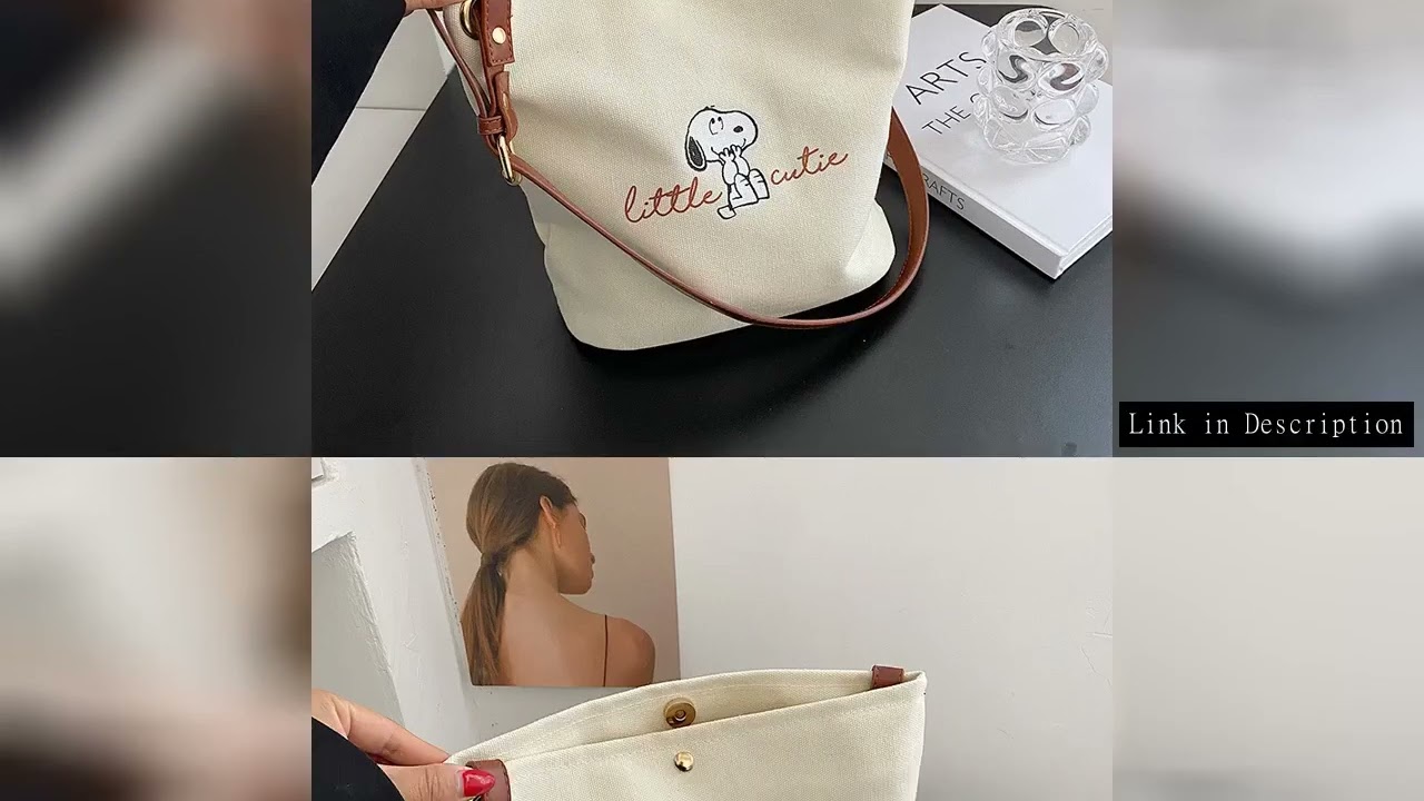 2025 New Snoopy Bucket Bag Simple Shoulder Bag Puppy Tie Pocket Canvas Bag Daily Travel Handbag Bag