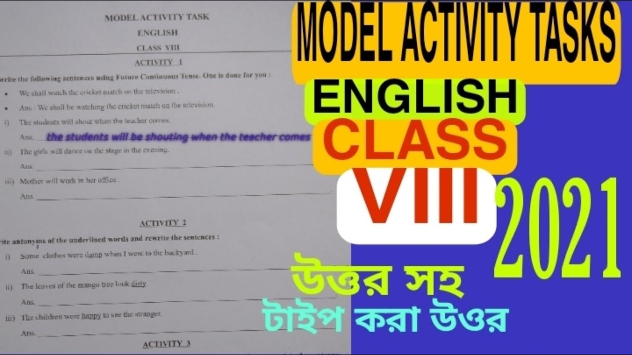 Model Activity Task Class 8 English Class 8 English Model Activity