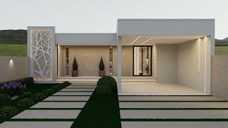 Projeto de casa moderna para terreno 12x30 com 2 suítes e planta com medidas | Tour 3D