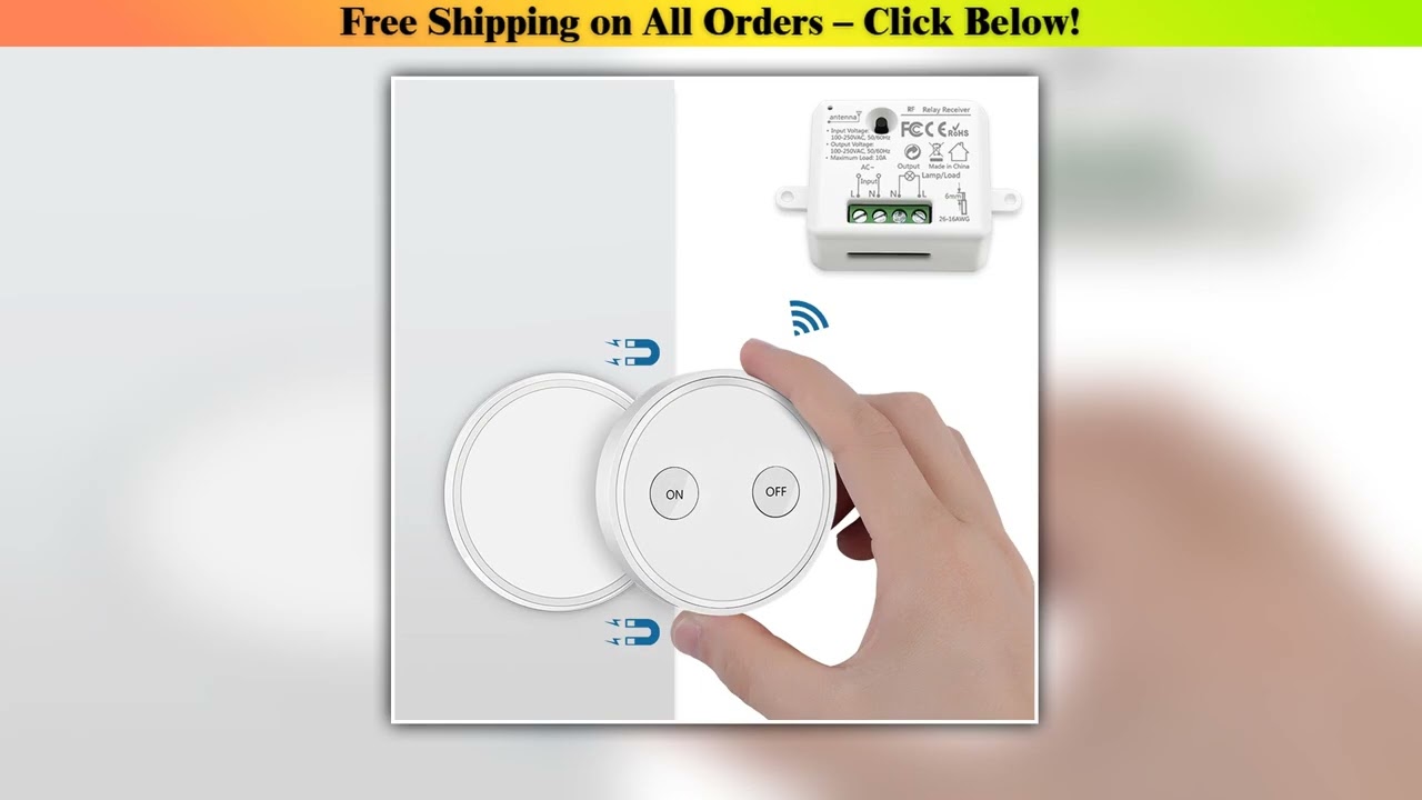 Remote Control Wireless Light Switch with Tiny Relay Module 2500W Magnetic Wall Switch or Be