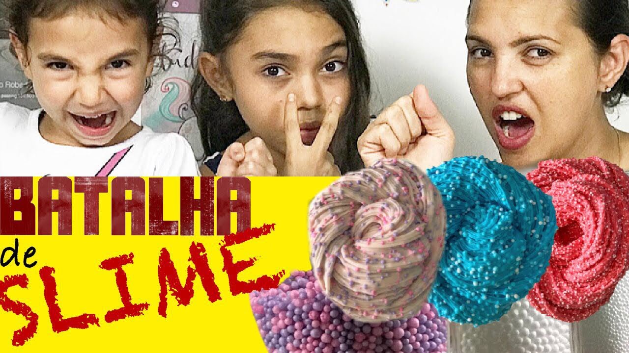 SLIME - SUPER BATALHA DE SLIME! 3 COLAS 3 SLIMES 3 PESSOAS 3 FOAM SLIME ...