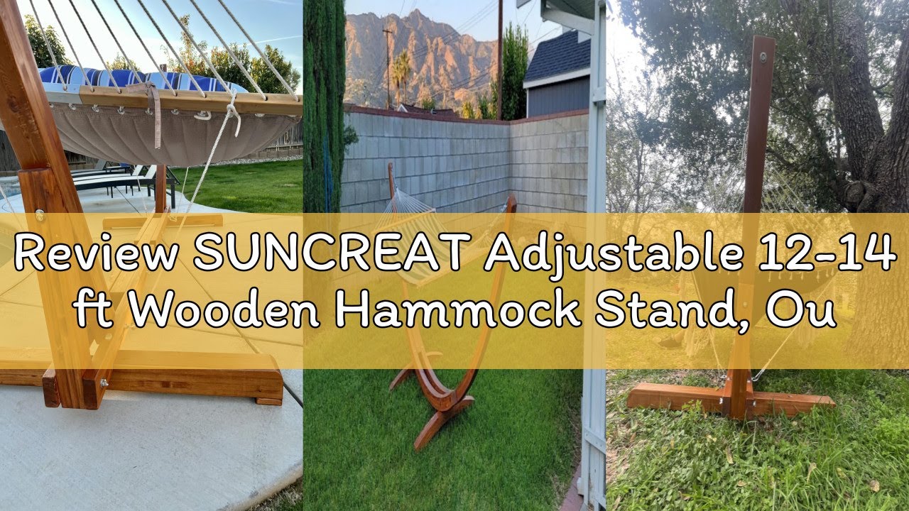 Review SUNCREAT Adjustable 12-14 ft Wooden Hammock Stand, Outdoor Larch Wood Hammock Stand Only, 475