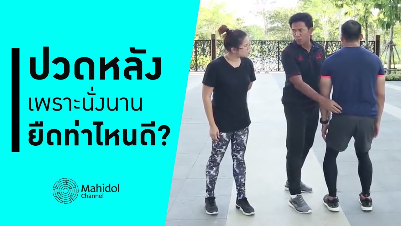 ปวดหลังเพราะนั่งนาน ยืดเหยียดกล้ามเนื้ออย่างไร? ท่าไหนดี? [สอนออกกำลัง by Mahidol Channel]