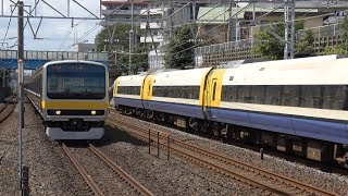 特急＆快速と並走する総武緩行線（E231系0系&500番台）東船橋駅　【E217系、255系、E259系】