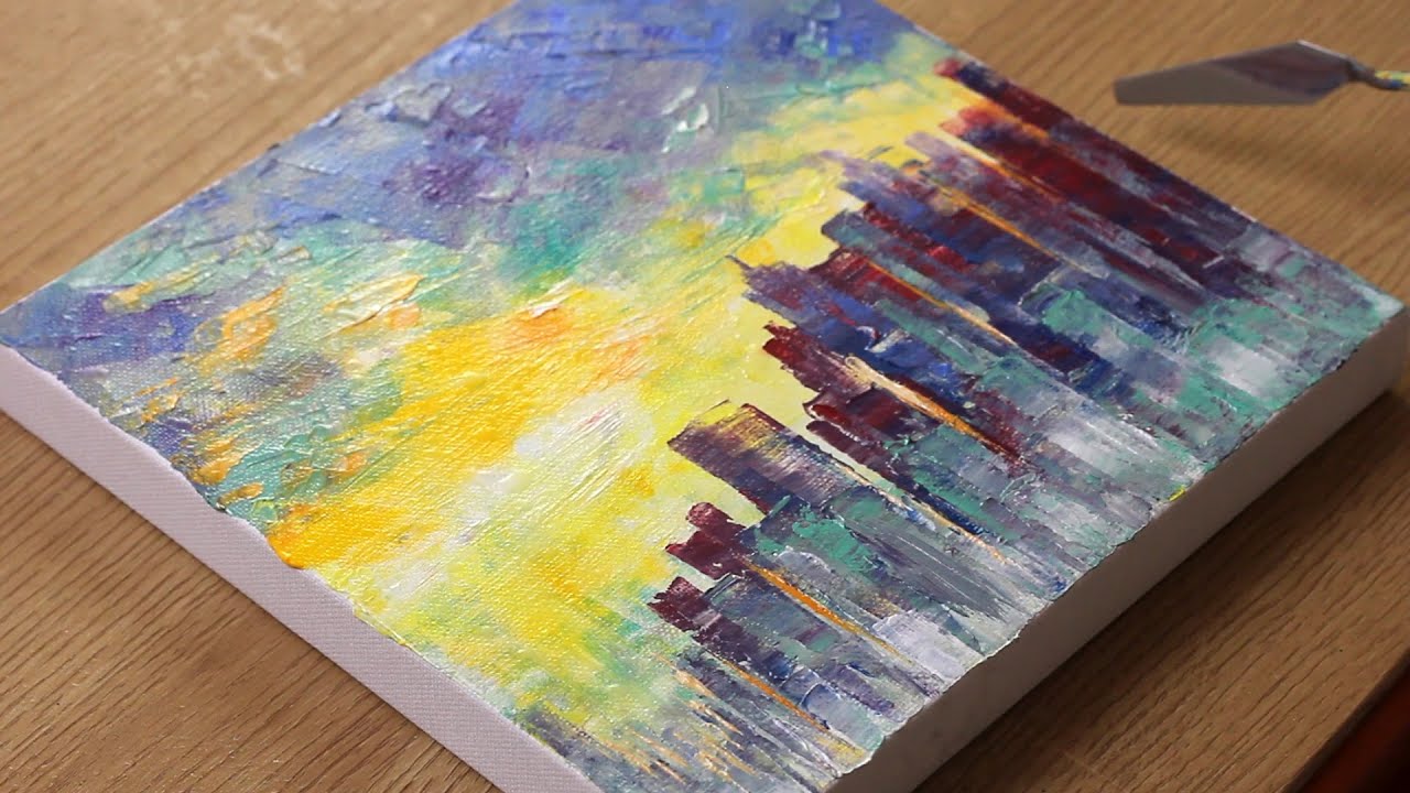 Abstract cityscape painting with palette knife for beginners / Acrylic ...