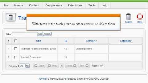 Joomla 1.5 Tutorial - How to use a trash manager?