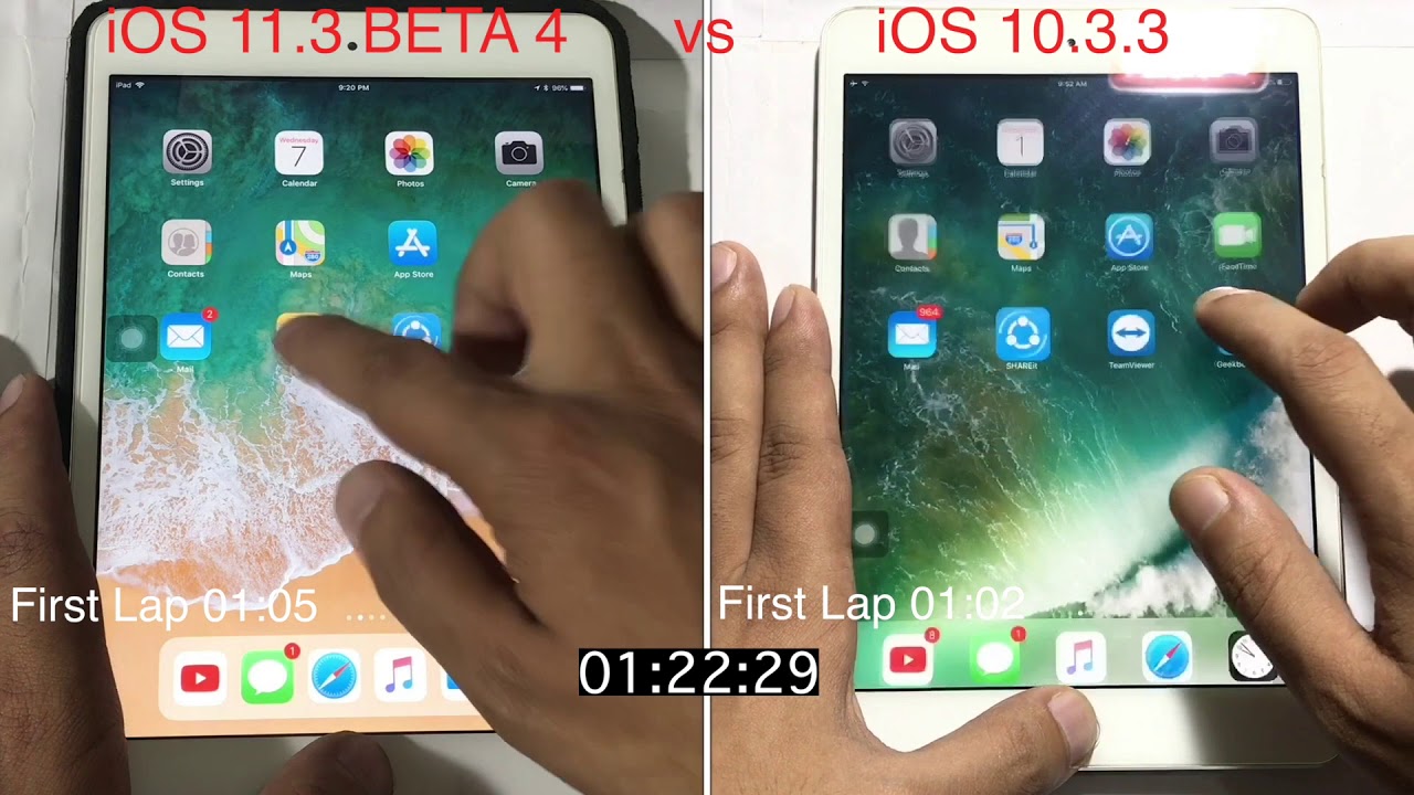 iOS 11.3 BETA 4 vs iOS 10.3.3 on iPad mini 2 | Speed test | Comparison | TechViewer