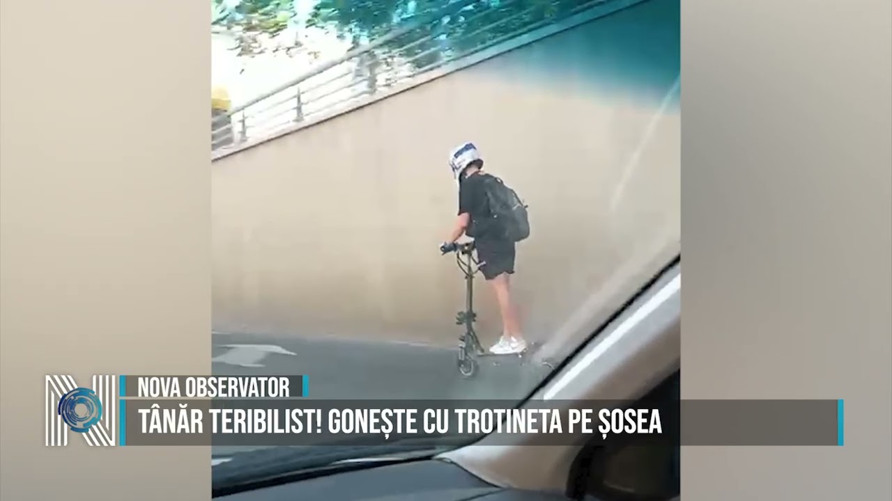 TÂNĂR TERIBILIST! GONEȘTE CU TROTINETA PE ȘOSEA