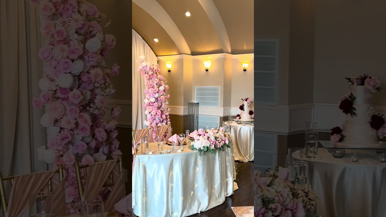 Blush Wedding Arch and matching flower wall 