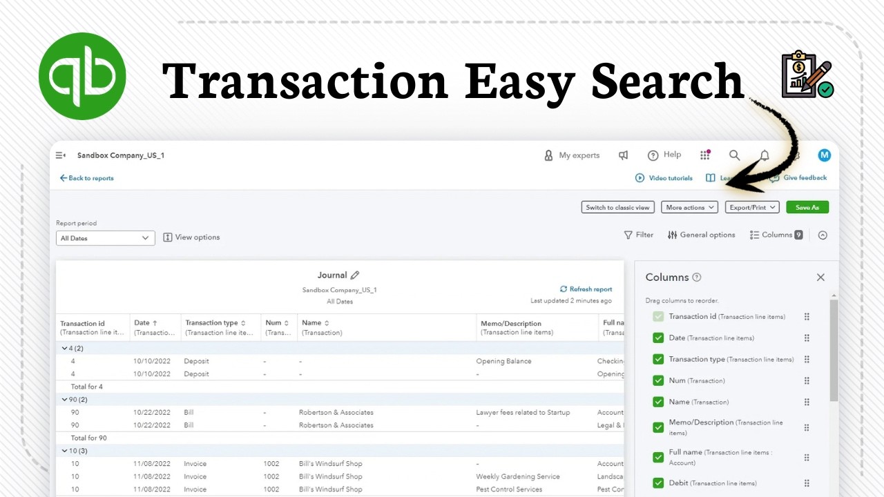 How to locate transaction journal in QuickBooks Online - YouTube