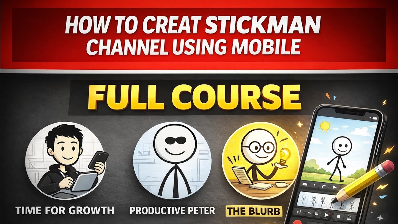 Start a Stickman Animation YouTube Channel Using Mobile Step by Step|@time4growth  @ProductivePeter 