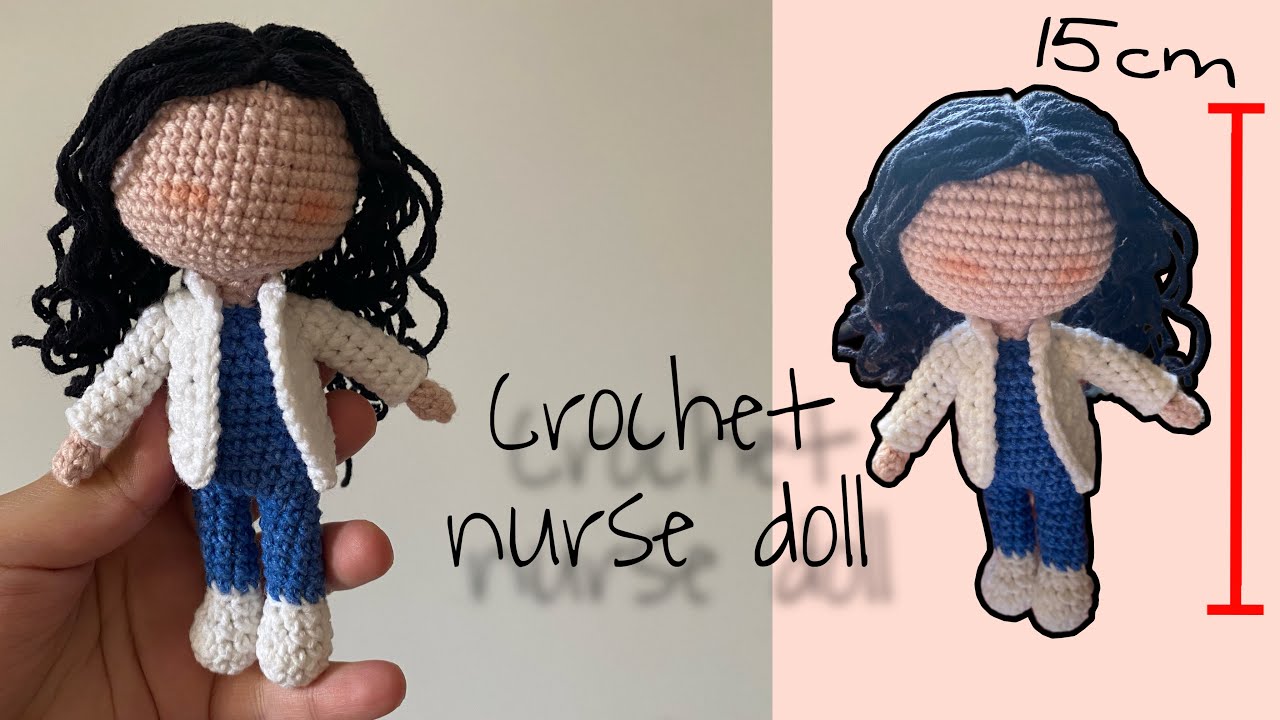 دميه ممرضه بالكورشيه حجم ١٥ سم//Crochet nurse doll