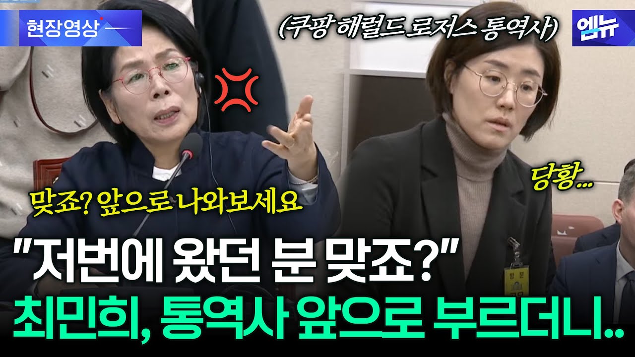 최민희, 인상 팍 쓰더니...쿠팡 해럴드 로저스 통역사 앞으로 부른 이유는?