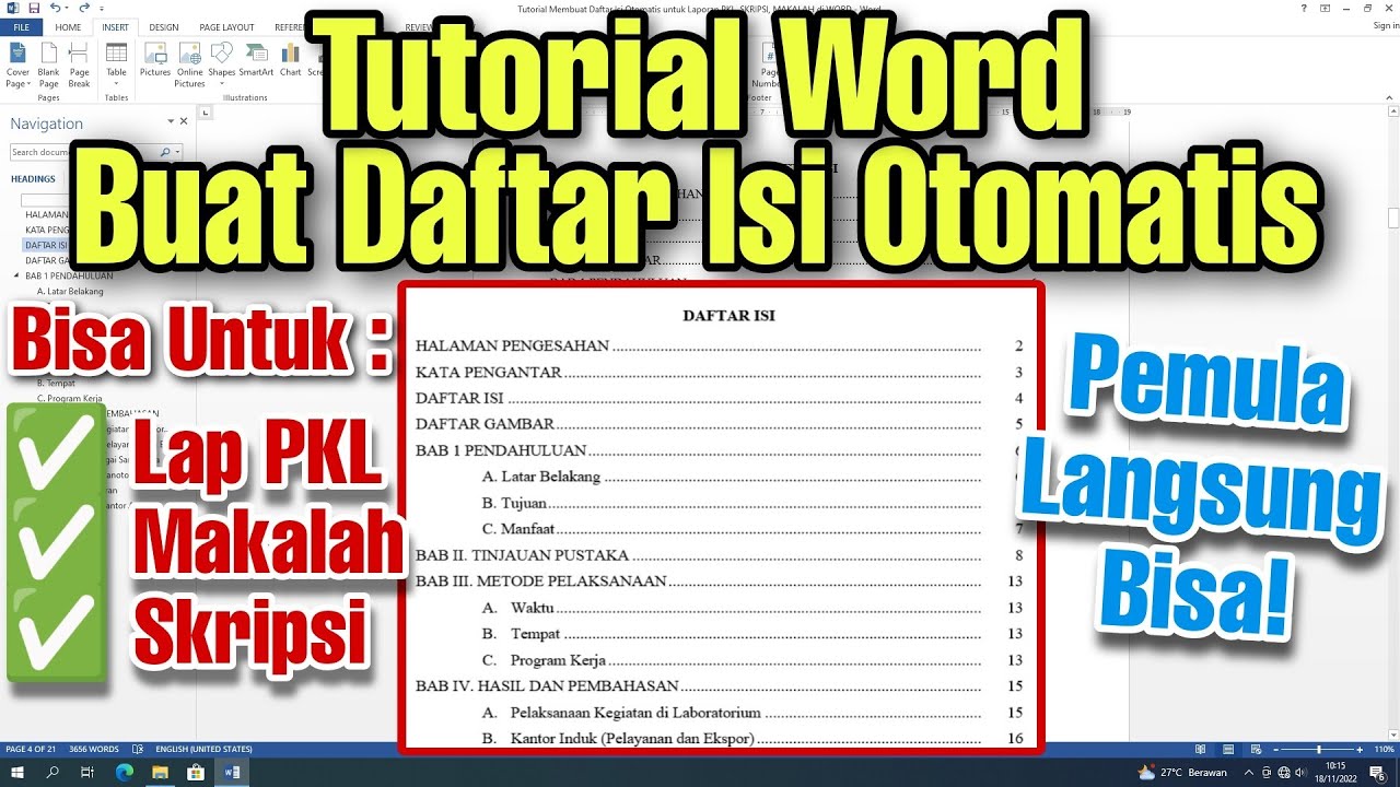 Cara Membuat Daftar Isi Otomatis Di Word Untuk Laporan PKL Skripsi Cara membuat daftar isi otomatis di word untuk laporan pkl skripsi