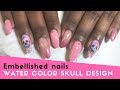 Water colour skull nail art