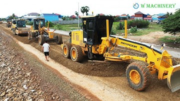 Wonderful Grader Team Spreading Gravel Renew Roads | Nice Activities Grader Trimming Skills