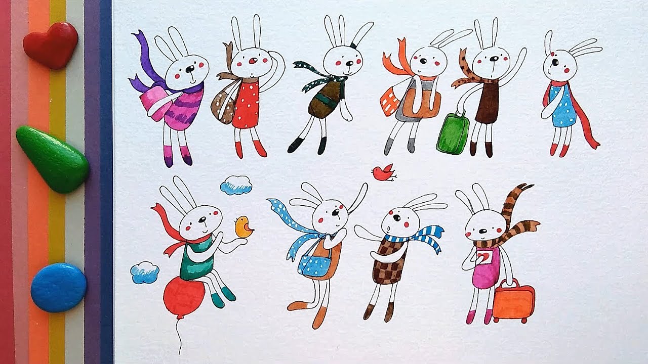 How to Draw a Cartoon Rabbit Hand Painted Beginners Kids Simple Easy ...