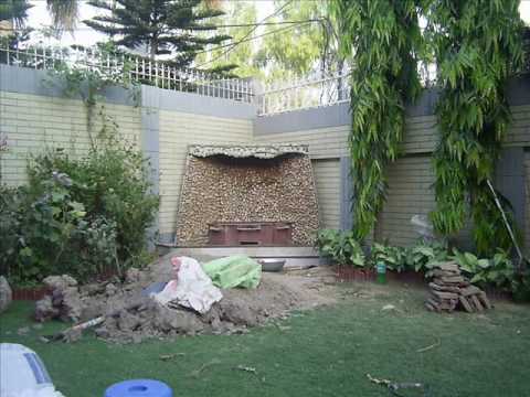 Backyard corner waterfalls
