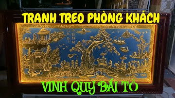 Tranh Vinh Quy Bái Tổ Bằng Đồng cảnh từ phải sang trái gắn đèn led bọc kính khung gỗ Tần Bì 1m2*2m3