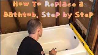 How to replace a bathtub.  Step by step tub removal and new tub install.  + Drain installation