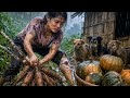 #Eps002 Injured Girl Harvests Cassava and Pumpkins in the Rain to Feed Her Dogs #harvest #trieutoan2