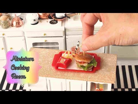 ミニチュアクッキングルーム #56【ハンバーガー】mini food 食べられる ミニチュア料理 Miniature cooking  ASMR 料理音