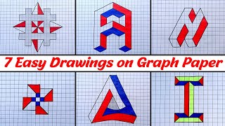 7 Easy Drawing Tricks on Graph Paper | #3Ddrawing #Opticalillusions  on Graph Paper