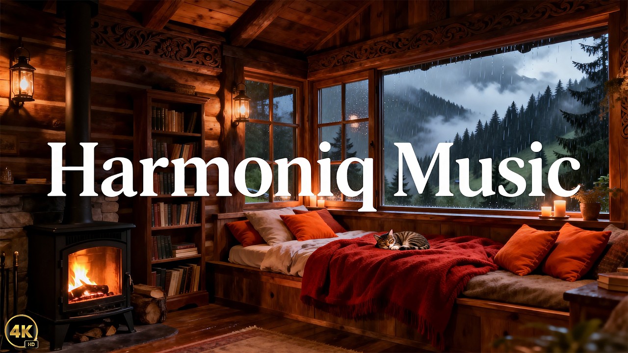 Heavy Night Rain Sounds with Fireplace 🔥 Relaxation, Deep Sleep & Stress Relief